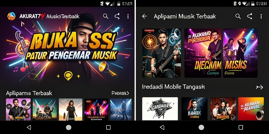 Screenshot AKURAT79 menampilkan antarmuka pengguna yang menarik dengan berbagai lagu.