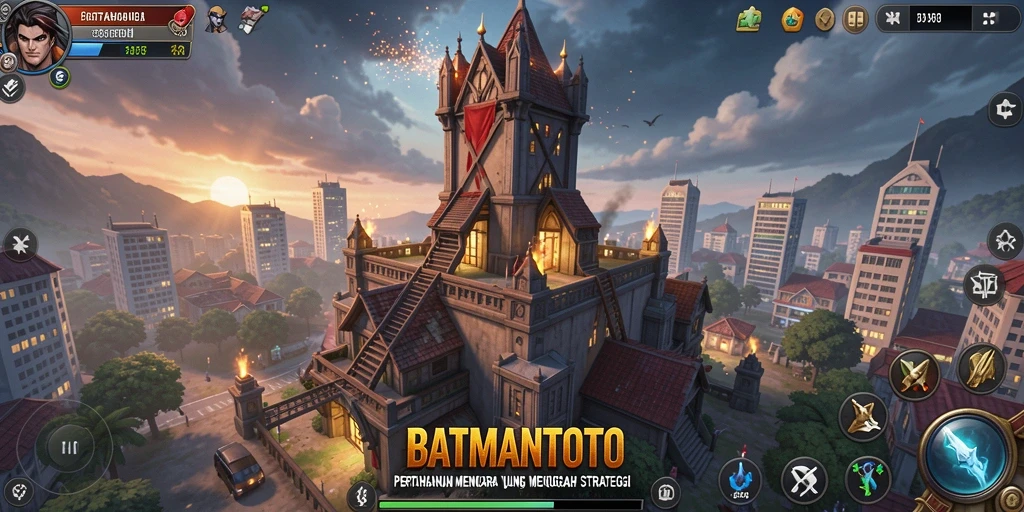 Tangkapan layar gameplay BATMANTOTO menunjukkan pertempuran menara yang mendebarkan.
