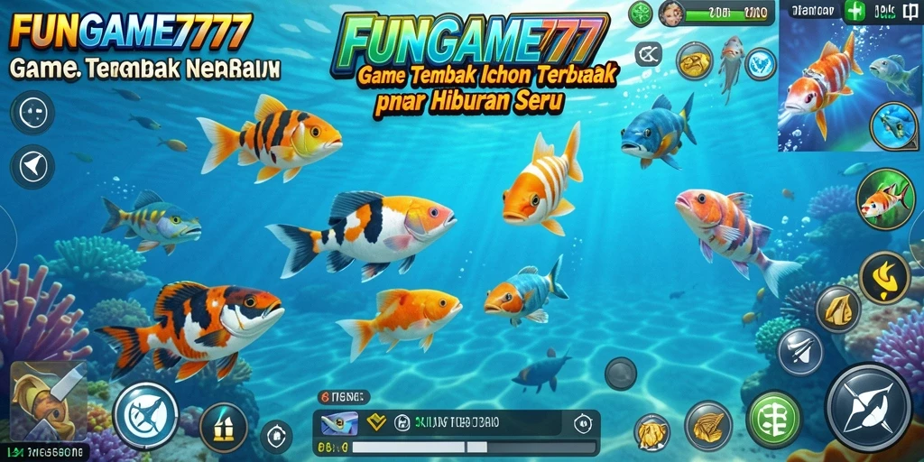 Tampilan gameplay FUNGame777 saat menembak ikan dengan senjata canggih.