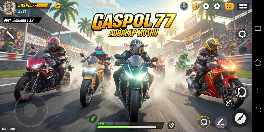 Tangkapan layar gameplay <strong>GASPOL77</strong> yang menampilkan aksi balap motor yang penuh adrenalin.