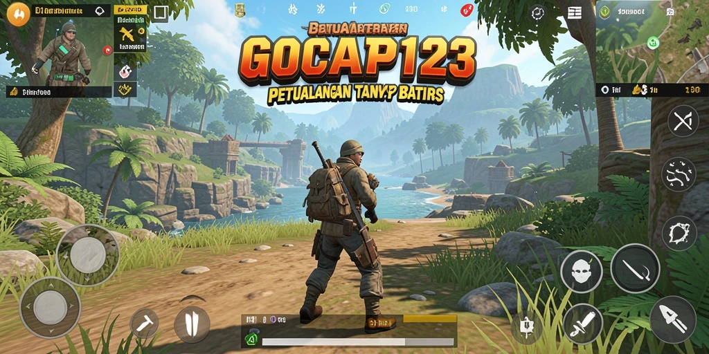 Screenshot GOCAP123 menunjukkan pemain menjelajahi dunia yang luas.