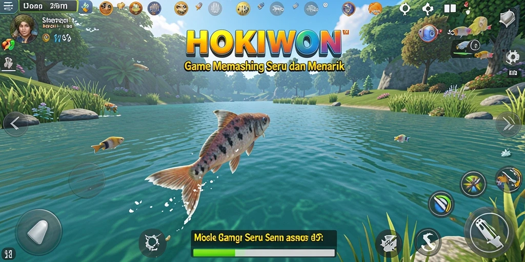 Screenshot gameplay HOKIWON yang mendebarkan saat memancing.