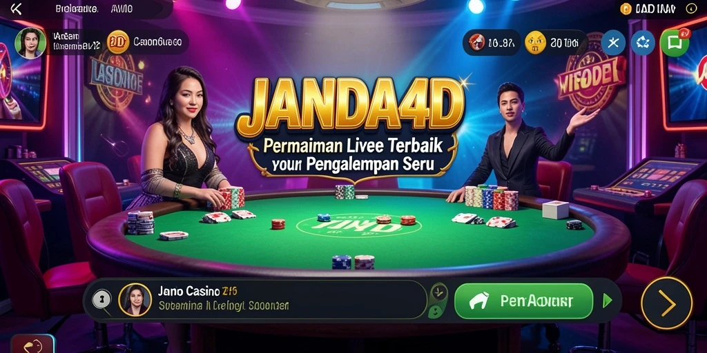 Tampilan gameplay JANDA4D dengan dealer profesional dan suasana kasino.