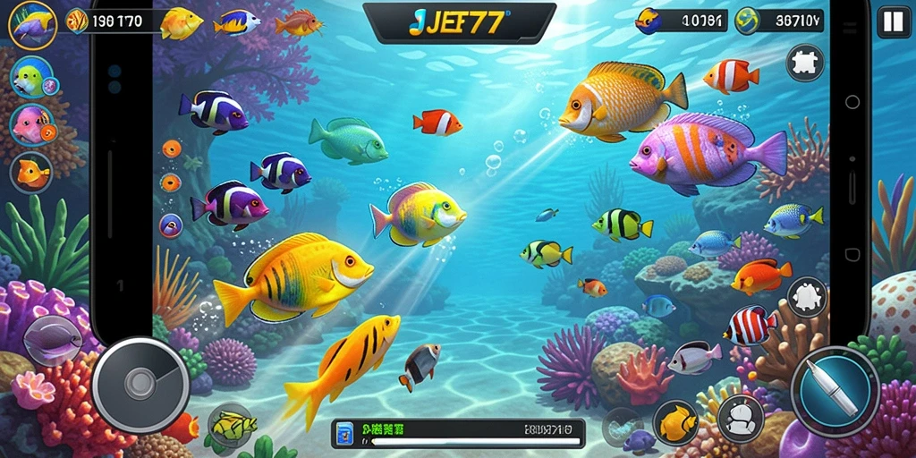 Tampilan gameplay JET77 yang seru saat menembak ikan.