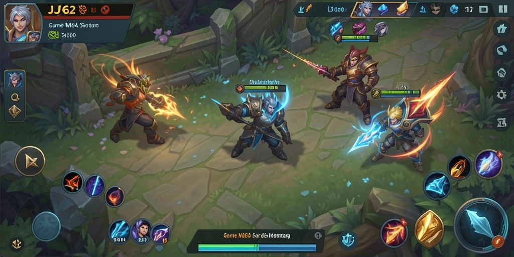 Screenshot gameplay <strong>JJ62</strong> menampilkan pertempuran seru antara dua tim.