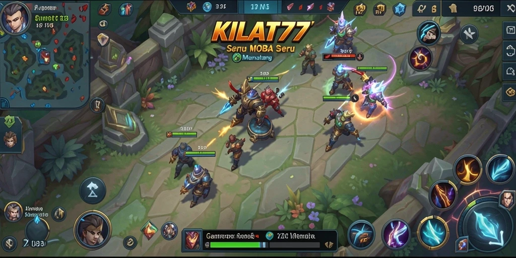 Screenshot menampilkan aksi kompetitif gameplay MOBA KILAT77.