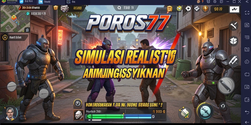 Tampilan gameplay menarik dari POROS77, menunjukkan aksi simulasi yang intens.