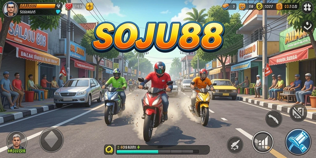 Tangkapan layar SOJU88 menunjukkan aksi balapan menegangkan di jalanan.