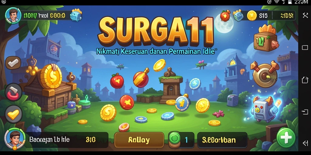 Tangkapan layar utama SURGA11 menampilkan gameplay yang menawan dan mekanisme Idle.
