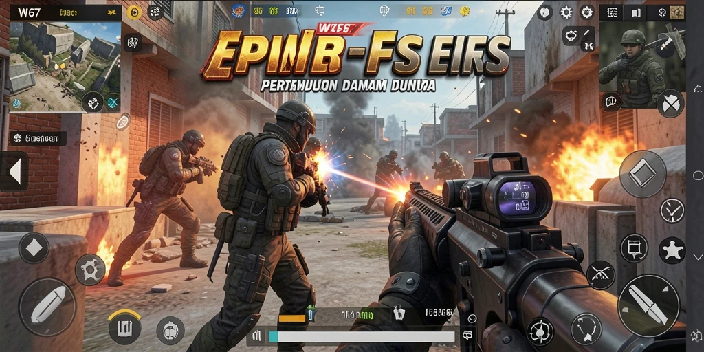 Screenshot W67 menunjukkan aksi menembak yang mendebarkan dalam mode FPS.