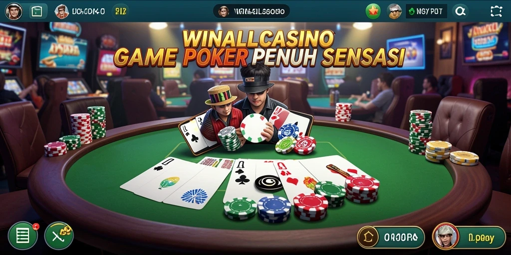 Tampilan gameplay seru di WINALLCASINO yang menampilkan aksi permainan poker.